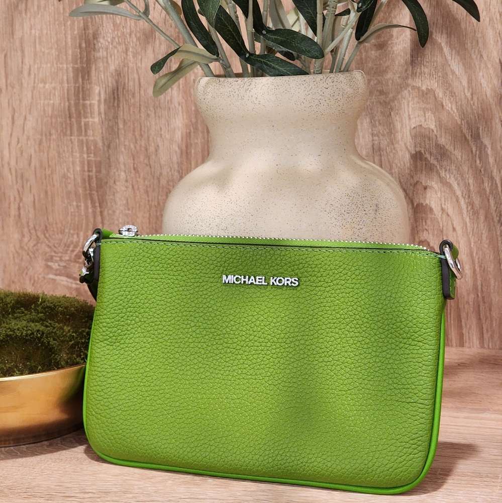 Michael Michael Kors Green Jet Set Small Pebbled Leather Women's Wristlet - Picture 5 of 10